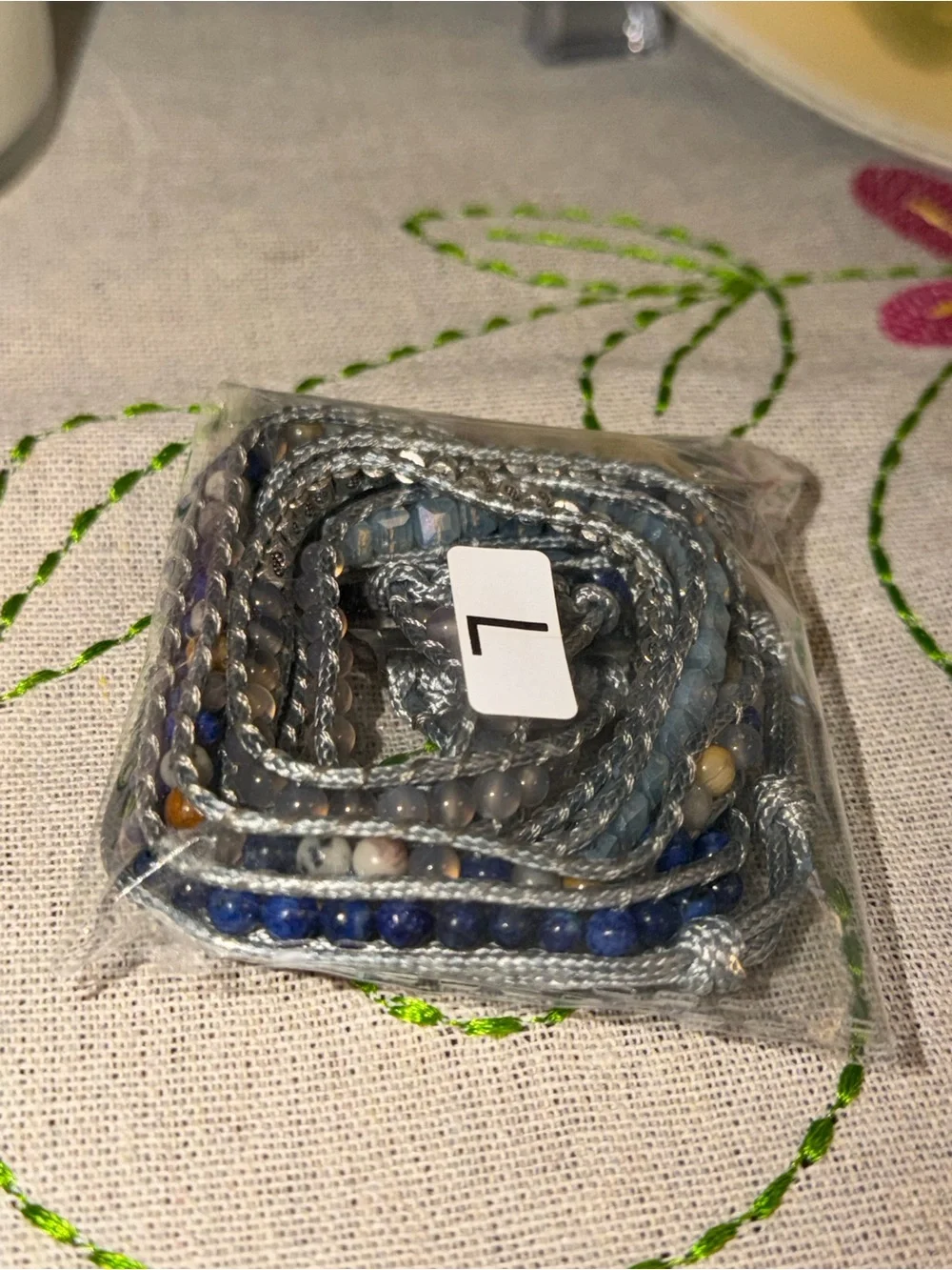 Silver and Multi Blue Multi-Strand Beaded Wrap Strap for iPhone